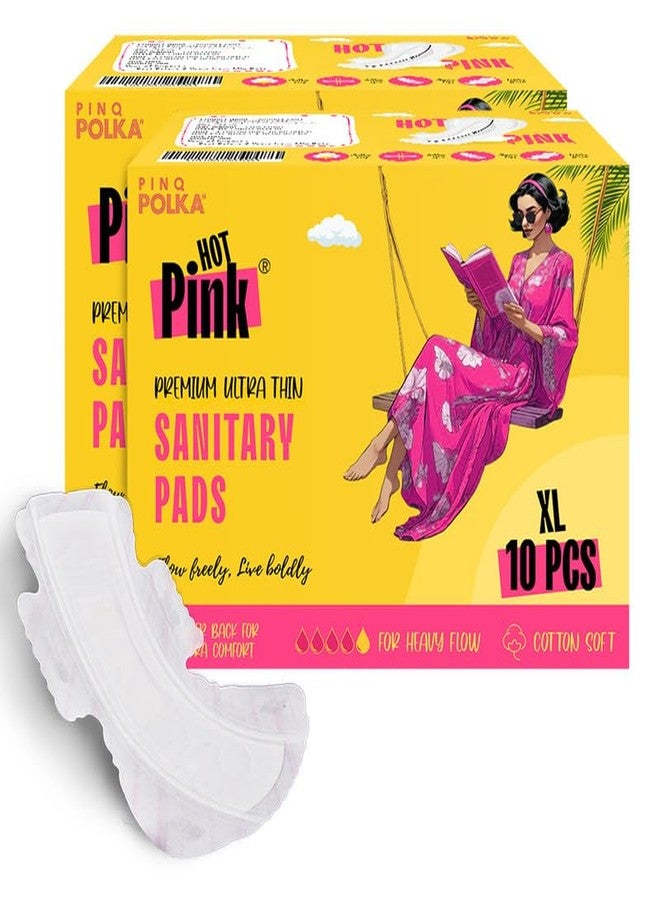 PINQ POLKA Hot Pink Sanitary Pads 20 Pcs Rashfree Cotton Feel | Leak Protection| Toxic Free | Wider Back & Wings Pads for women - Image 1